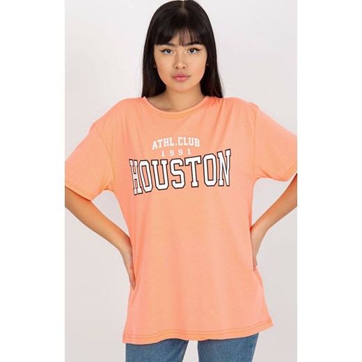 Pomarańczowy t-shirt damski z nadrukiem EM-TS-527-1.26X, Kolor pomarańczowy, Rozmiar one size, EX MODA ze sklepu Primodo w kategorii Bluzki damskie - zdjęcie 170280718