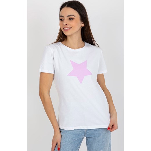 T-shirt damski z fioletową gwiazdą RV-TS-8626.00, Kolor biało-fioletowy, Rozmiar L/XL, BASIC FEEL GOOD ze sklepu Primodo w kategorii Bluzki damskie - zdjęcie 170280768
