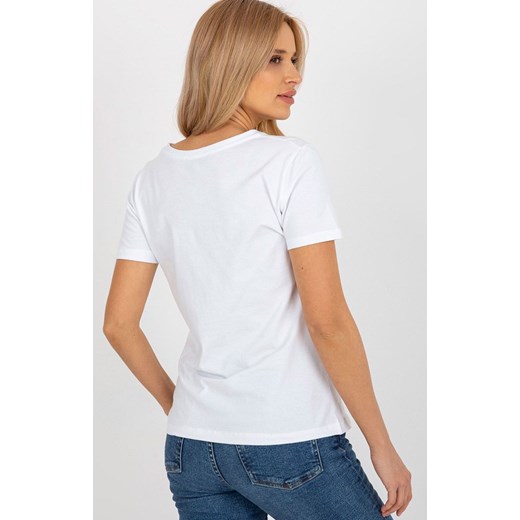 T-shirt damski z różową gwiazdą RV-TS-8626.00, Kolor biało-różowy, Rozmiar L/XL, BASIC FEEL GOOD ze sklepu Primodo w kategorii Bluzki damskie - zdjęcie 170280775
