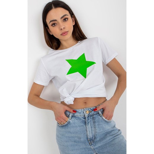 T-shirt damski z zieloną gwiazdą RV-TS-8626.00, Kolor biało-zielony, Rozmiar L/XL, BASIC FEEL GOOD ze sklepu Primodo w kategorii Bluzki damskie - zdjęcie 170280778