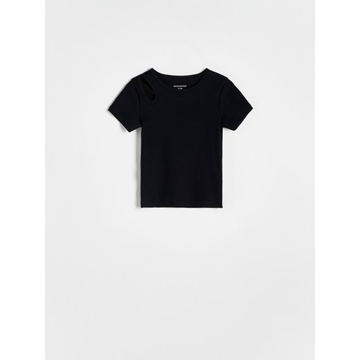 Reserved - T-shirt z ozdobnym wycięciem - czarny ze sklepu Reserved w kategorii Bluzki dziewczęce - zdjęcie 170287895