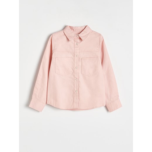 Reserved - Bawełniana koszula z haftem - pastelowy róż ze sklepu Reserved w kategorii Koszule dziewczęce - zdjęcie 170288416