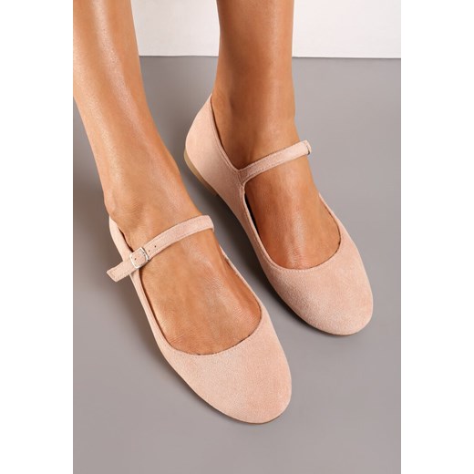Różowe Balerinki z Ekozamszu Zapinane na Sprzączkę Ollna 41 okazyjna cena born2be.pl