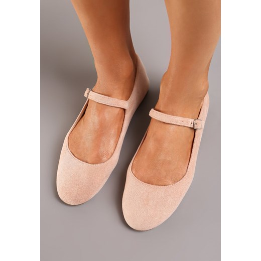 Różowe Balerinki z Ekozamszu Zapinane na Sprzączkę Ollna 38 promocja born2be.pl