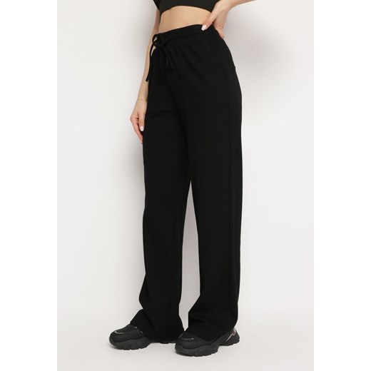 Czarne Spodnie Dresowe z Elastycznej Bawełny z Szerokimi Nogawkami Summera ze sklepu Born2be Odzież w kategorii Spodnie damskie - zdjęcie 170301117