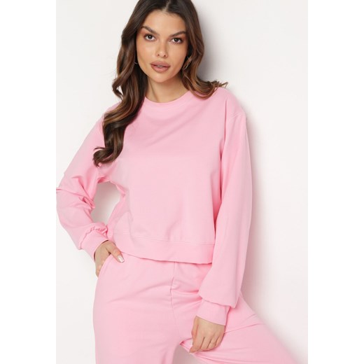 Różowa Bawełniana Bluza Oversize o Krótszym Kroju Vesperana ze sklepu Born2be Odzież w kategorii Bluzy damskie - zdjęcie 170301129