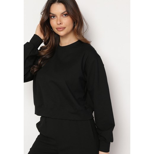 Czarna Bawełniana Bluza Oversize o Krótszym Kroju Vesperana ze sklepu Born2be Odzież w kategorii Bluzy damskie - zdjęcie 170301139