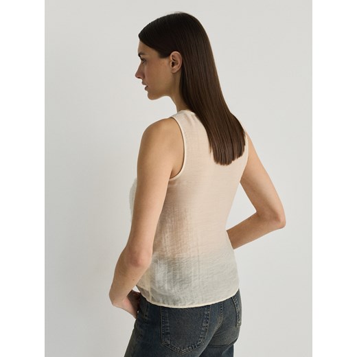 Reserved - Bluzka z lyocellu z cekinami - kremowy Reserved M Reserved