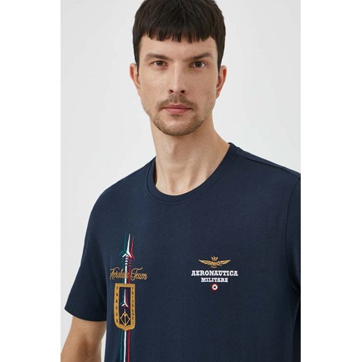 Aeronautica Militare t-shirt bawełniany męski kolor granatowy z aplikacją ze sklepu ANSWEAR.com w kategorii T-shirty męskie - zdjęcie 170305645