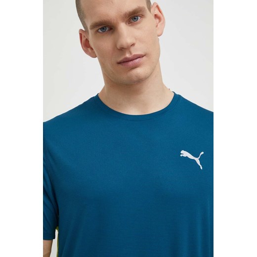 Puma t-shirt do biegania Run Favourite Velocity kolor turkusowy z nadrukiem 525058 ze sklepu ANSWEAR.com w kategorii T-shirty męskie - zdjęcie 170305719