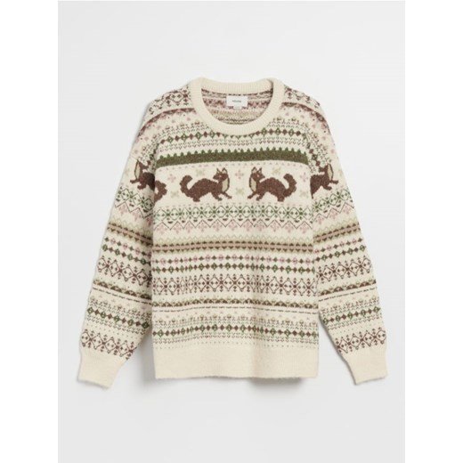 Żakardowy sweter we wzory beżowy House XL okazja House