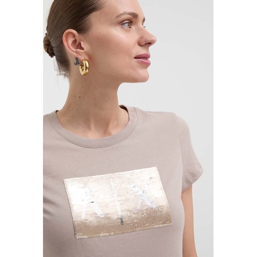 Bluzka damska Armani Exchange bawełniana z okrągłym dekoltem z aplikacjami  z krótkim rękawem 