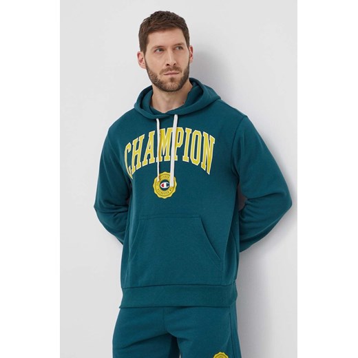 Champion bluza męska kolor zielony z kapturem z nadrukiem 219830 ze sklepu ANSWEAR.com w kategorii Bluzy męskie - zdjęcie 170313967