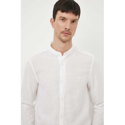 Calvin Klein koszula lniana kolor biały regular ze stójką ze sklepu ANSWEAR.com w kategorii Koszule męskie - zdjęcie 170313996