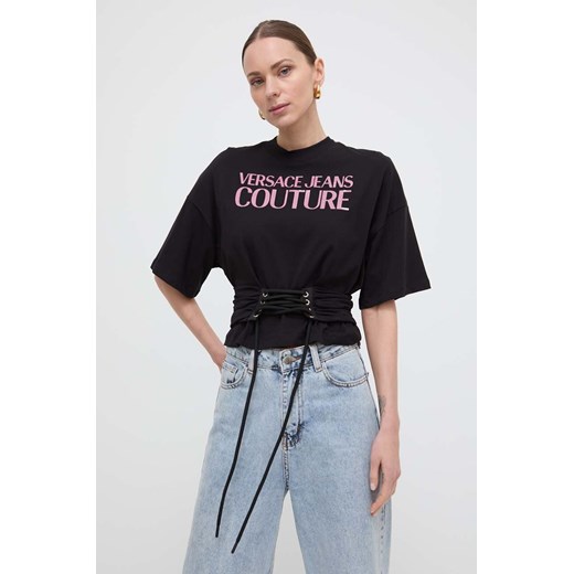 Bluzka damska Versace Jeans z napisem z krótkim rękawem 