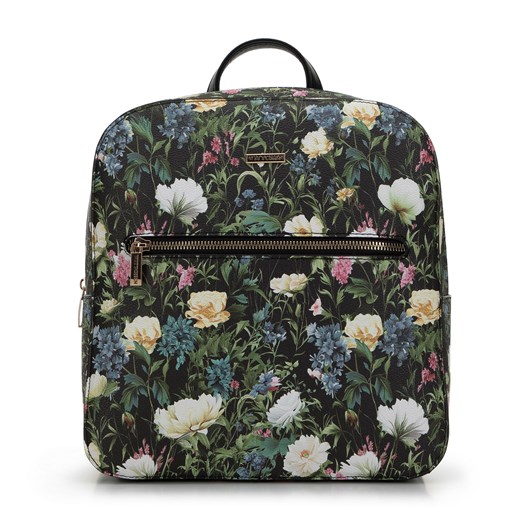 Damski plecak z ekoskóry w kwiaty prosty czarny ze sklepu WITTCHEN w kategorii Plecaki - zdjęcie 170314779