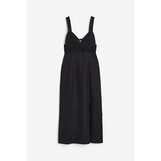H & M - Lniana sukienka z haftem angielskim - Czarny H & M 34 H&M