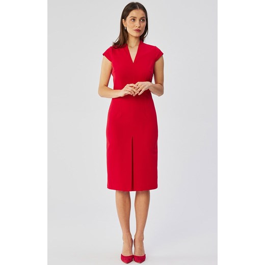 Czerwona sukienka ołówkowa z podwójnym dekoltem S359, Kolor czerwony, Rozmiar L, Stylove L Primodo