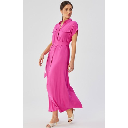 Sukienka maxi rozpinana z krótkimi rękawami liliowa S364, Kolor liliowy, Rozmiar L, Stylove ze sklepu Primodo w kategorii Sukienki - zdjęcie 170320908