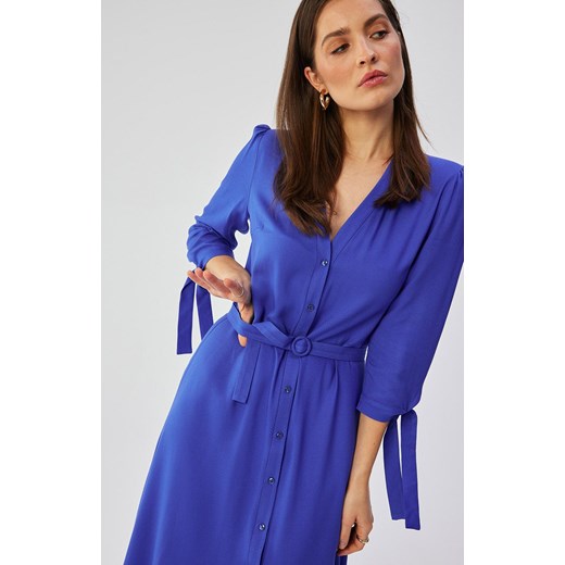 Sukienka midi z wiązanymi mankietami niebieska S365, Kolor niebieski, Rozmiar L, Stylove ze sklepu Primodo w kategorii Sukienki - zdjęcie 170320916