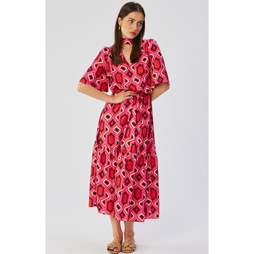 Sukienka maxi z falbaną S367/1, Kolor różowy-wzór, Rozmiar L, Stylove ze sklepu Primodo w kategorii Sukienki - zdjęcie 170320945