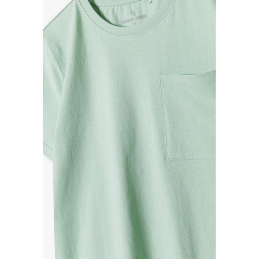 Zielony dzianinowy t-shirt dla chłopca - 100% bawełna - Lincoln&Sharks ze sklepu 5.10.15 w kategorii T-shirty chłopięce - zdjęcie 170326235