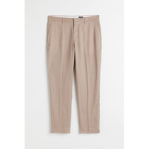 H & M - Lniane spodnie garniturowe Slim Fit - Brązowy ze sklepu H&M w kategorii Spodnie męskie - zdjęcie 170335287