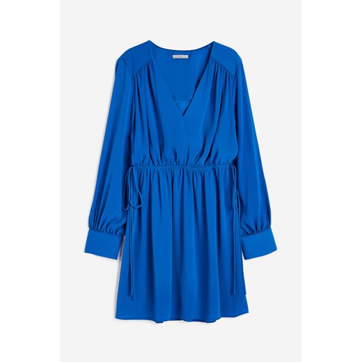Sukienka H & M niebieska z długim rękawem z dekoltem w serek 