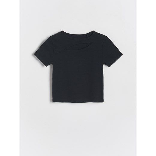 Reserved - T-shirt z wycięciem - czarny ze sklepu Reserved w kategorii Bluzki dziewczęce - zdjęcie 170339135