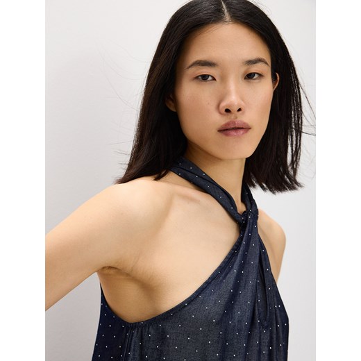 Reserved - Sukienka mini z dekoltem halter - granatowy Reserved XL Reserved