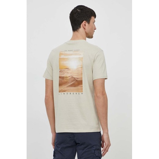 Lindbergh t-shirt bawełniany męski kolor beżowy z nadrukiem M ANSWEAR.com