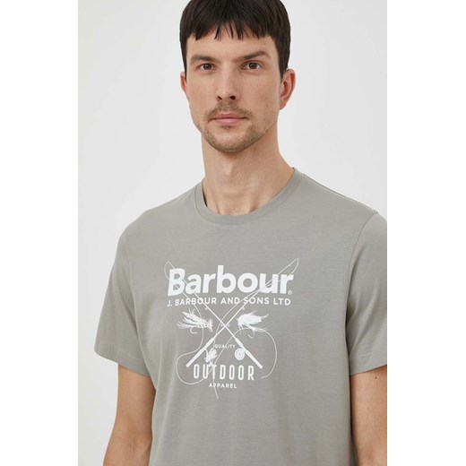 Barbour t-shirt bawełniany męski kolor zielony z nadrukiem MTS1256 ze sklepu ANSWEAR.com w kategorii T-shirty męskie - zdjęcie 170339838