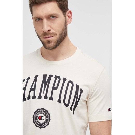 Champion t-shirt bawełniany męski kolor beżowy z nadrukiem 219852 ze sklepu ANSWEAR.com w kategorii T-shirty męskie - zdjęcie 170339868