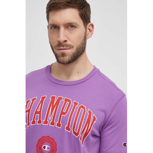 Champion t-shirt bawełniany męski kolor fioletowy z nadrukiem 219852 Champion S ANSWEAR.com