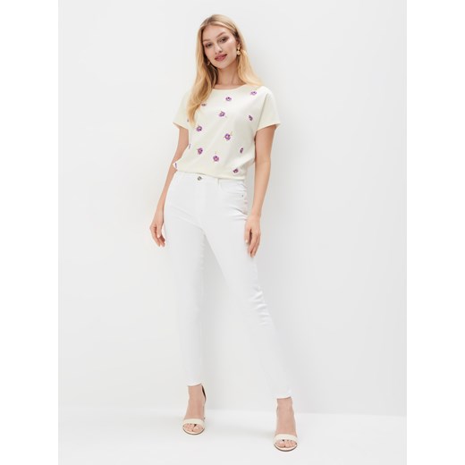 Mohito - T-shirt w kwiaty - kremowy Mohito S Mohito