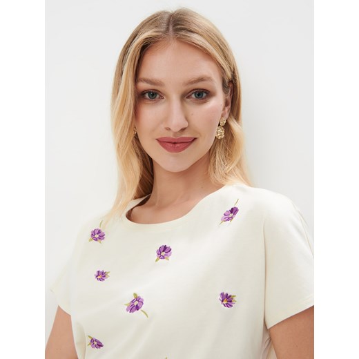 Mohito - T-shirt w kwiaty - kremowy Mohito L Mohito