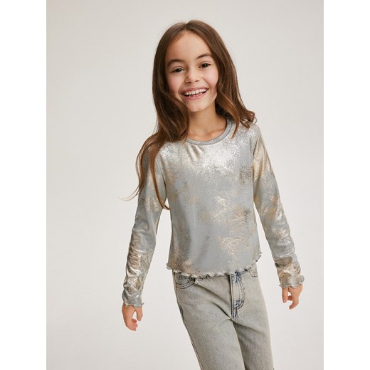 Reserved - Koszulka z metalicznym efektem - jasnoszary ze sklepu Reserved w kategorii Bluzki dziewczęce - zdjęcie 170341376