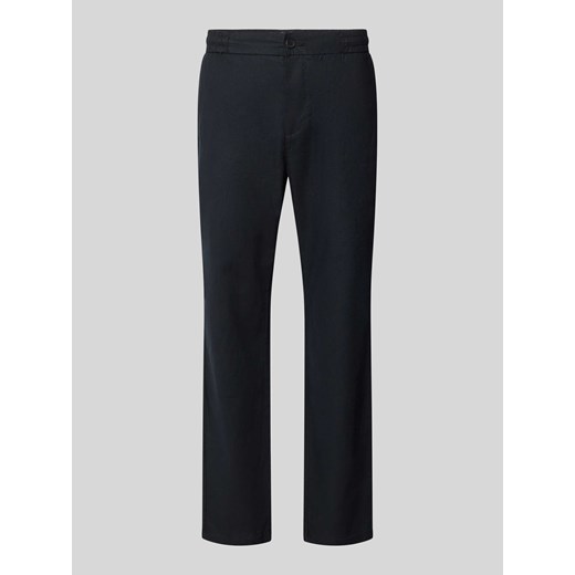 Spodnie o kroju regular fit z mieszanki lnu i bawełny z elastycznym pasem ze sklepu Peek&Cloppenburg  w kategorii Spodnie męskie - zdjęcie 170342945