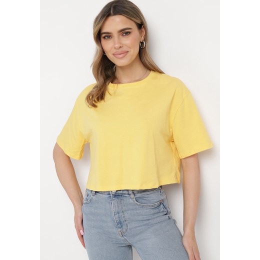 Żółty Bawełniany T-shirt o Szerokim Kroju z Krótkim Rękawem Branjas ze sklepu Born2be Odzież w kategorii Bluzki damskie - zdjęcie 170379926