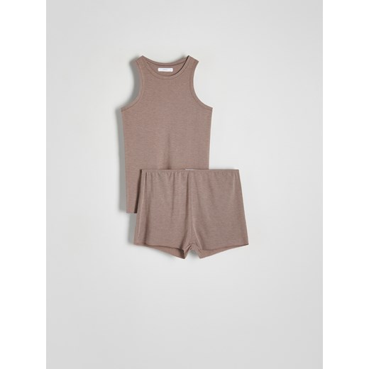 Reserved - Dwuczęściowa piżama z wiskozą - jasnofioletowy Reserved L Reserved