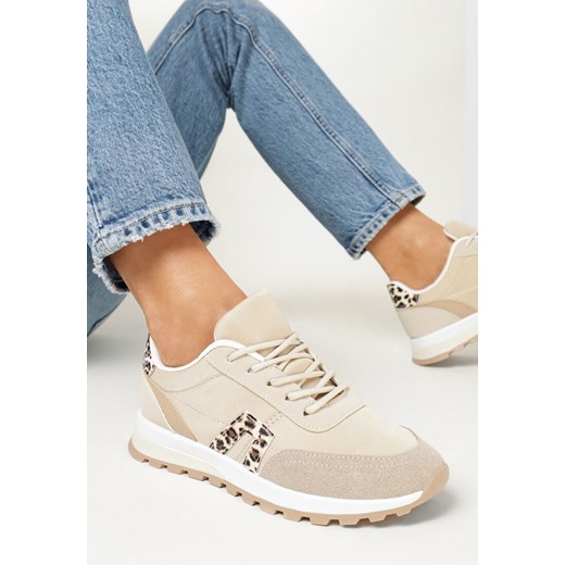 Beżowe Buty Sneakersy Sznurowane Yerotte ze sklepu born2be.pl w kategorii Buty sportowe damskie - zdjęcie 170387777