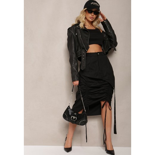 Czarna Spódnica Midi High Waist z Ozdobnym Paskiem i Troczkami Ferronia ze sklepu Renee odzież w kategorii Spódnice - zdjęcie 170389309
