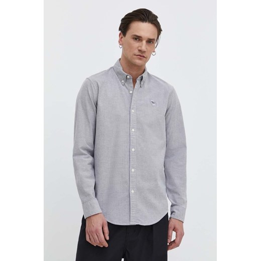 Abercrombie &amp; Fitch koszula męska kolor szary regular z kołnierzykiem button-down ze sklepu ANSWEAR.com w kategorii Koszule męskie - zdjęcie 170394208