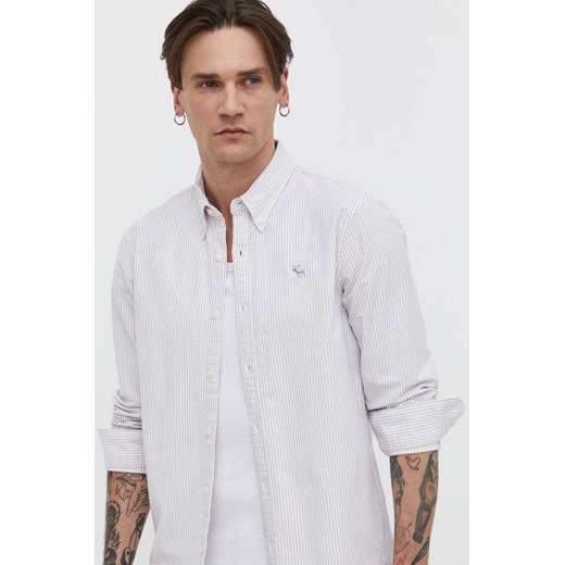 Abercrombie &amp; Fitch koszula męska kolor beżowy regular z kołnierzykiem button-down ze sklepu ANSWEAR.com w kategorii Koszule męskie - zdjęcie 170394215