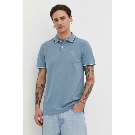 Abercrombie &amp; Fitch polo męski kolor niebieski z aplikacją Abercrombie & Fitch XXL ANSWEAR.com