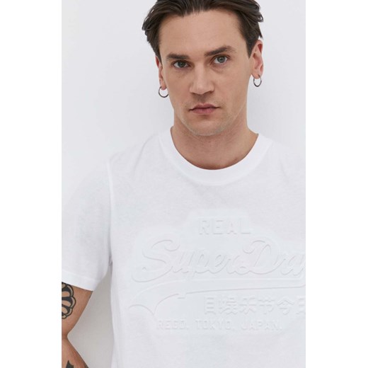 Superdry t-shirt bawełniany męski kolor biały z aplikacją Superdry M ANSWEAR.com