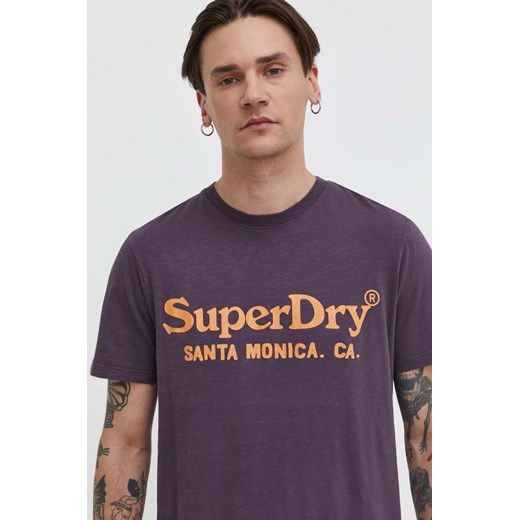 Superdry t-shirt bawełniany męski kolor fioletowy z nadrukiem ze sklepu ANSWEAR.com w kategorii T-shirty męskie - zdjęcie 170394649