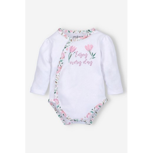Body kopertowe PINK FLOWERS z bawełny organicznej - białe ze sklepu 5.10.15 w kategorii Body niemowlęce - zdjęcie 170405229