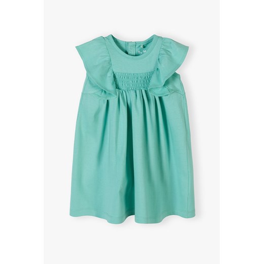 Zielona bawełniana sukienka niemowlęca z krótkim rękawem ze sklepu 5.10.15 w kategorii Sukienki niemowlęce - zdjęcie 170405249