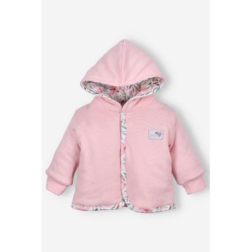 Dwustronna kurtka niemowlęca PINK FLOWERS z bawełny organicznej z kapturem ze sklepu 5.10.15 w kategorii Kombinezony i kurtki - zdjęcie 170405286